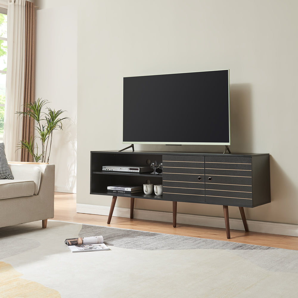 Meuble TV Vare 160x40x66 cm Noir [en.casa] - premiumXL