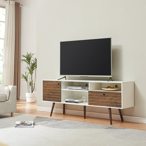 Meuble TV Vare 165x40x66 cm blanc/noyer [en.casa] - premiumXL
