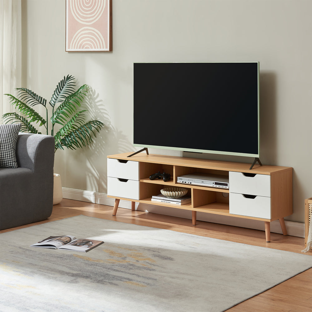 Meuble TV Bordkak 140 x 30 x 45 cm effet chêne blanc [en.casa] 