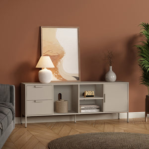 Meuble TV Kliri acier 150 x 35 x 58 cm gris chaud [en.casa]