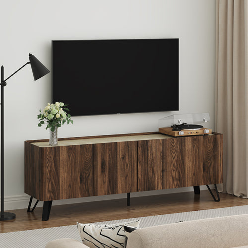 Fernsehschrank Trorlon 160x40x55 cm Walnussoptik/Travertin [en.casa]