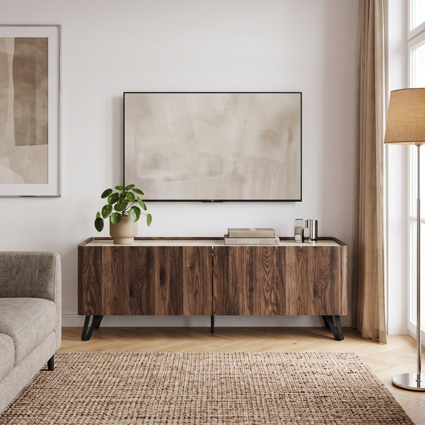 Meuble TV Trorlon 160 x 40 x 55 cm effet noyer travertin [en.casa]