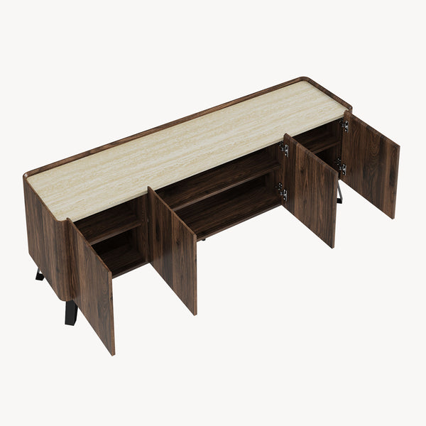 Meuble TV Trorlon 160 x 40 x 55 cm effet noyer travertin [en.casa]
