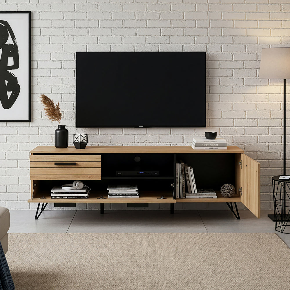 Mobile Porta TV Noppen ad Anta con Cassetto - Effetto Rovere - Varie Misure [en.casa]