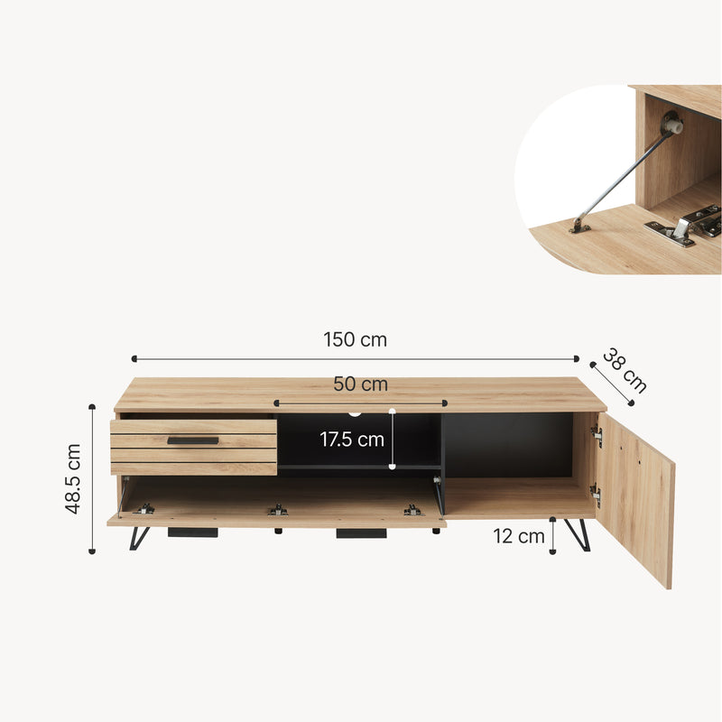 Schizzo in scala Mobile Porta TV Noppen ad Anta con Cassetto - Effetto Rovere - Varie Misure [en.casa]