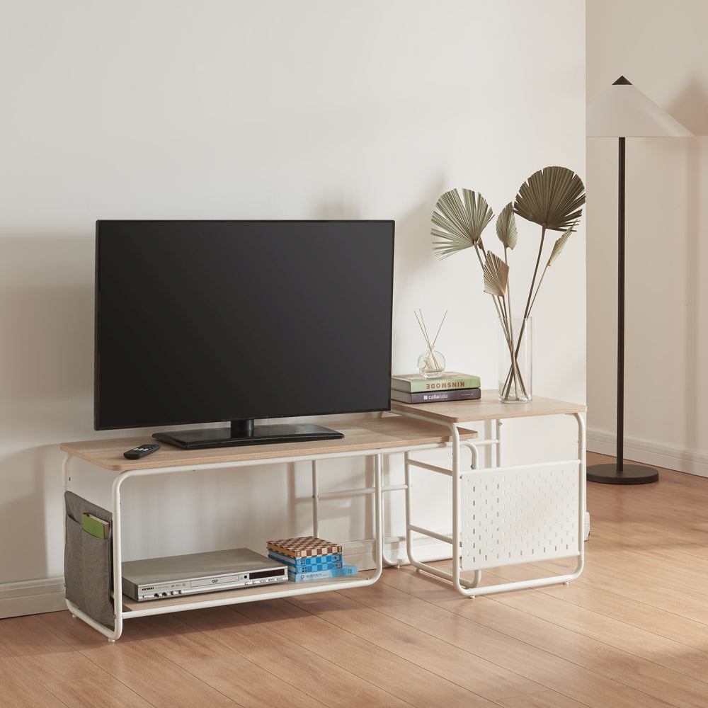 Meuble TV Dyrøy avec table d’appoint Blanc/Chêne [en.casa] - premiumXL