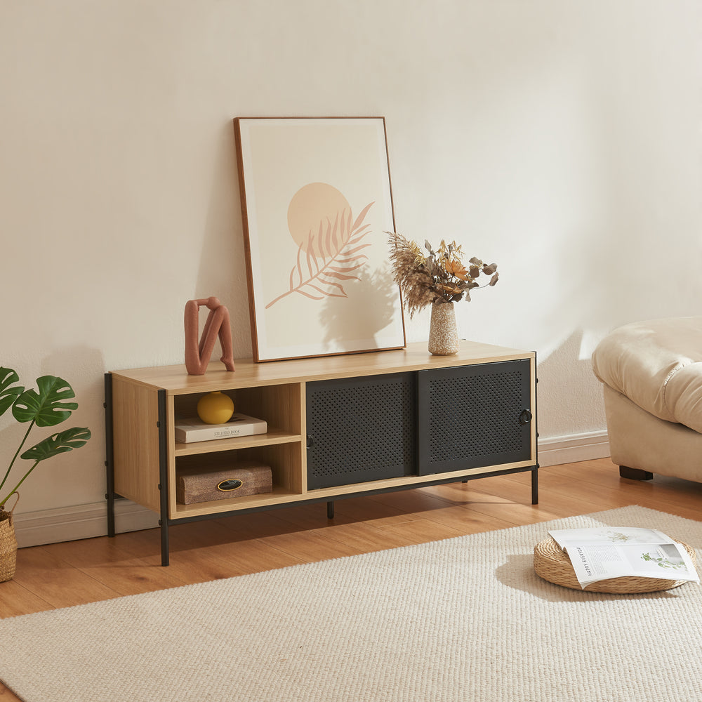 Meuble TV Tysnes 120x40x45 cm aspect chêne/noir [en.casa] - premiumXL