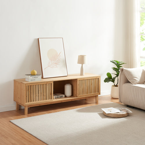 Fernsehschrank Ypäjä 150x42x50 cm Bambus Natur [en.casa] - premiumXL