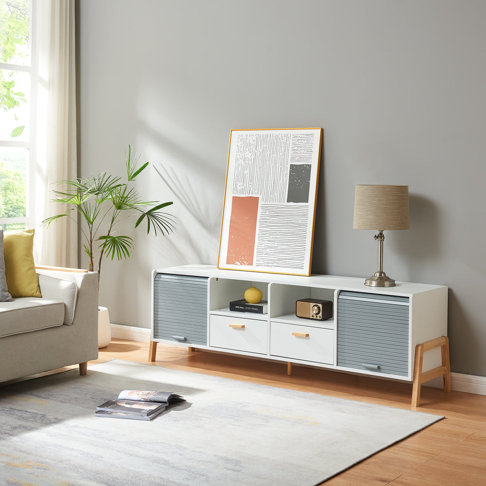 Meuble TV Kvaefjord 160x40x52 cm Blanc/Gris [en.casa] - premiumXL