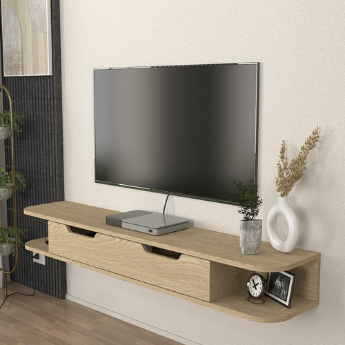 Meuble TV suspendu Karjali 150x30x19 cm aspect chêne [en.casa] - premiumXL