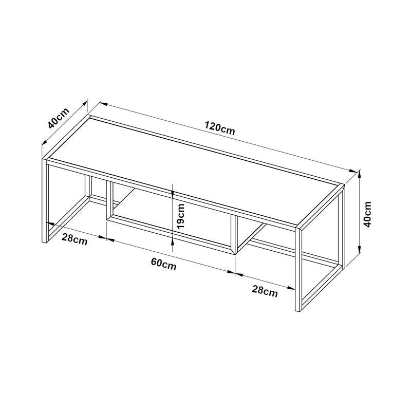 Croquis coté Meuble TV Isokyrö en métal 120 x 40 x 40 cm [en.casa]