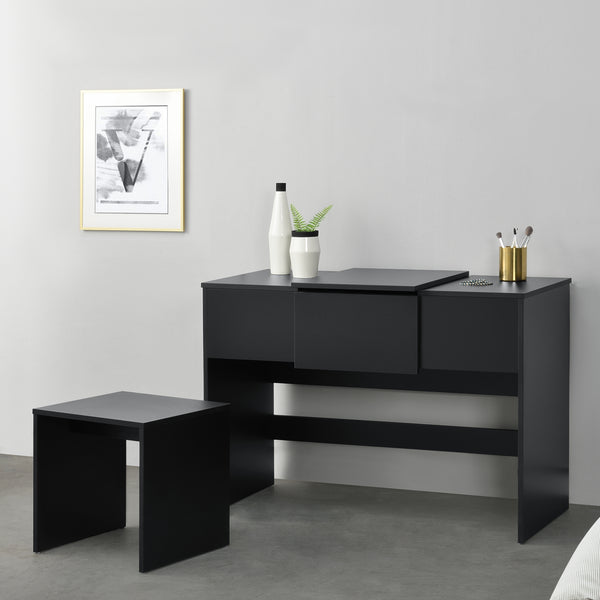 Tavolo da Trucco con Specchio Integrato 72 x 100 x 48cm Tavolo da Toeletta con Scomparto Portaoggetti  Tavolo Cosmetico con Sgabello