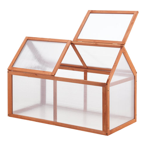 Châssis de jardin Duiven toiture relevable à 2 pans en polycarbonate et pin 100 x 55 x 41-70 cm  [casa.pro]