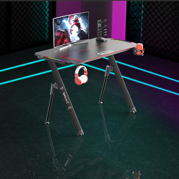 Gaming Tisch Stockton mit RGB LED Beleuchtung Schwarz in versch. Größen [pro.tec]