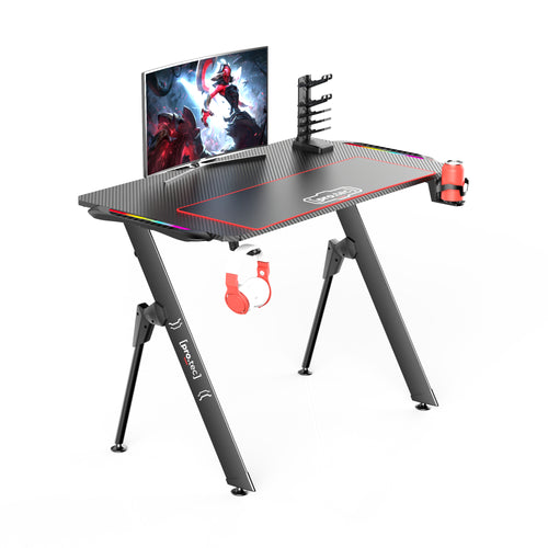 Gaming Tisch Stockton mit RGB LED Beleuchtung Schwarz in versch. Größen [pro.tec]