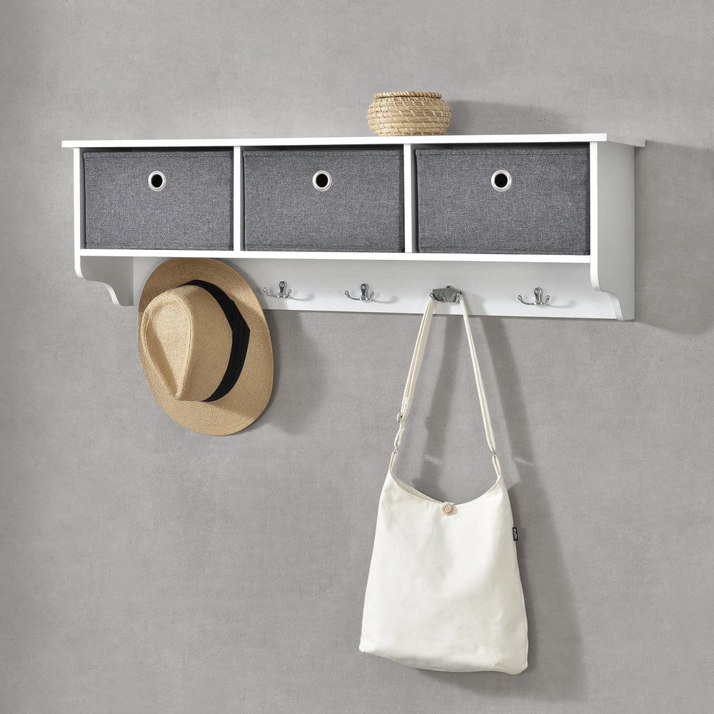 Porte-manteau mural Horsens avec boîtes de rangement 100x20x30cm Blanc/Gris en.casa - premiumXL