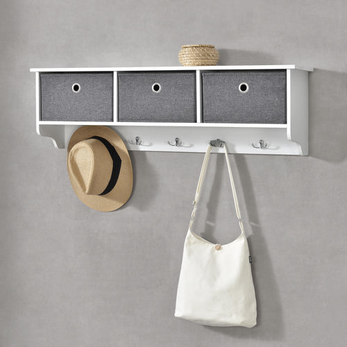 Porte-manteau mural Horsens avec boîtes de rangement 100x20x30cm Blanc/Gris en.casa - premiumXL