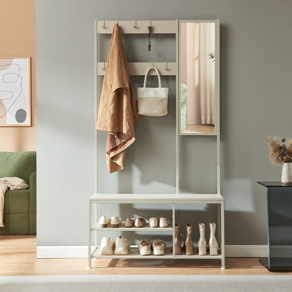 Garderobenständer Napinerg mit Spiegel und Schuhregal 185x98x34 cm [en.casa]