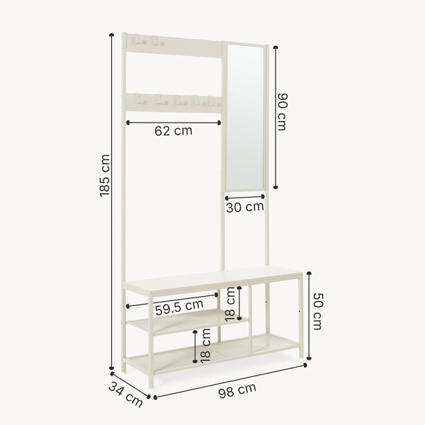 Garderobenständer Napinerg mit Spiegel und Schuhregal 185x98x34 cm [en.casa]