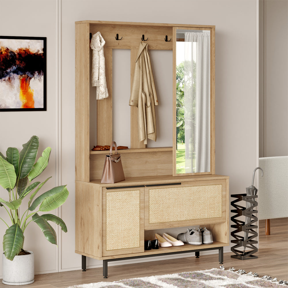Guardaroba compatta Kvænangen 78x112x36 cm rovere/effetto rattan [en.casa] - premiumXL