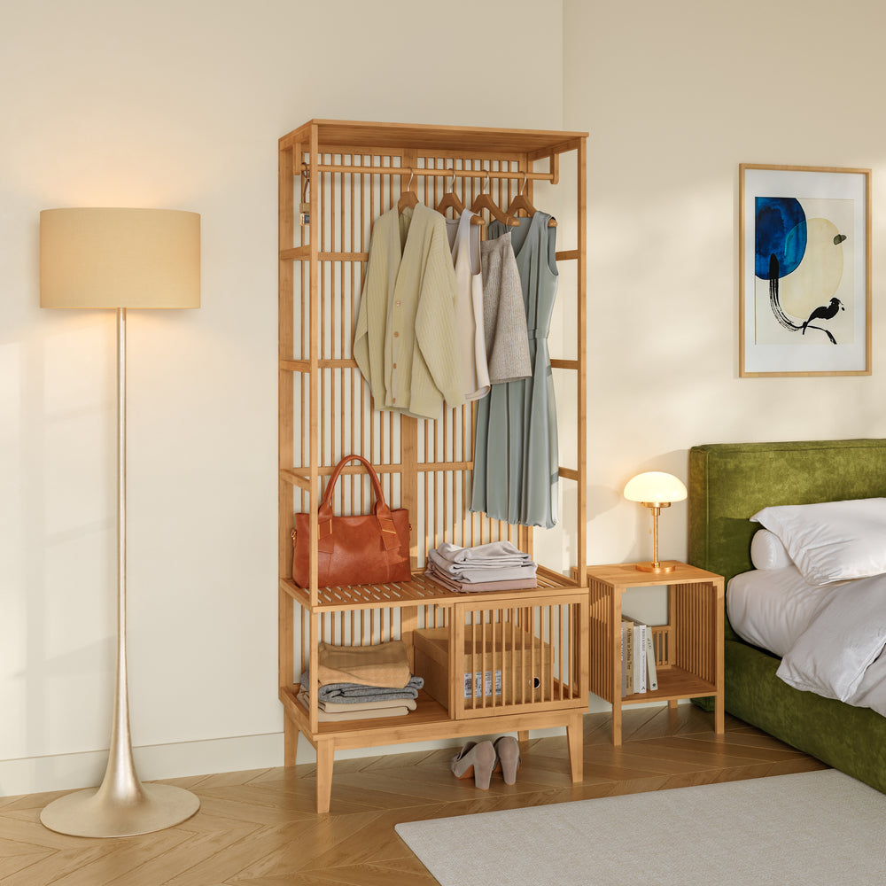 Portant à vêtements Vemb bambou 185 x 80 x 45 cm naturel [en.casa]