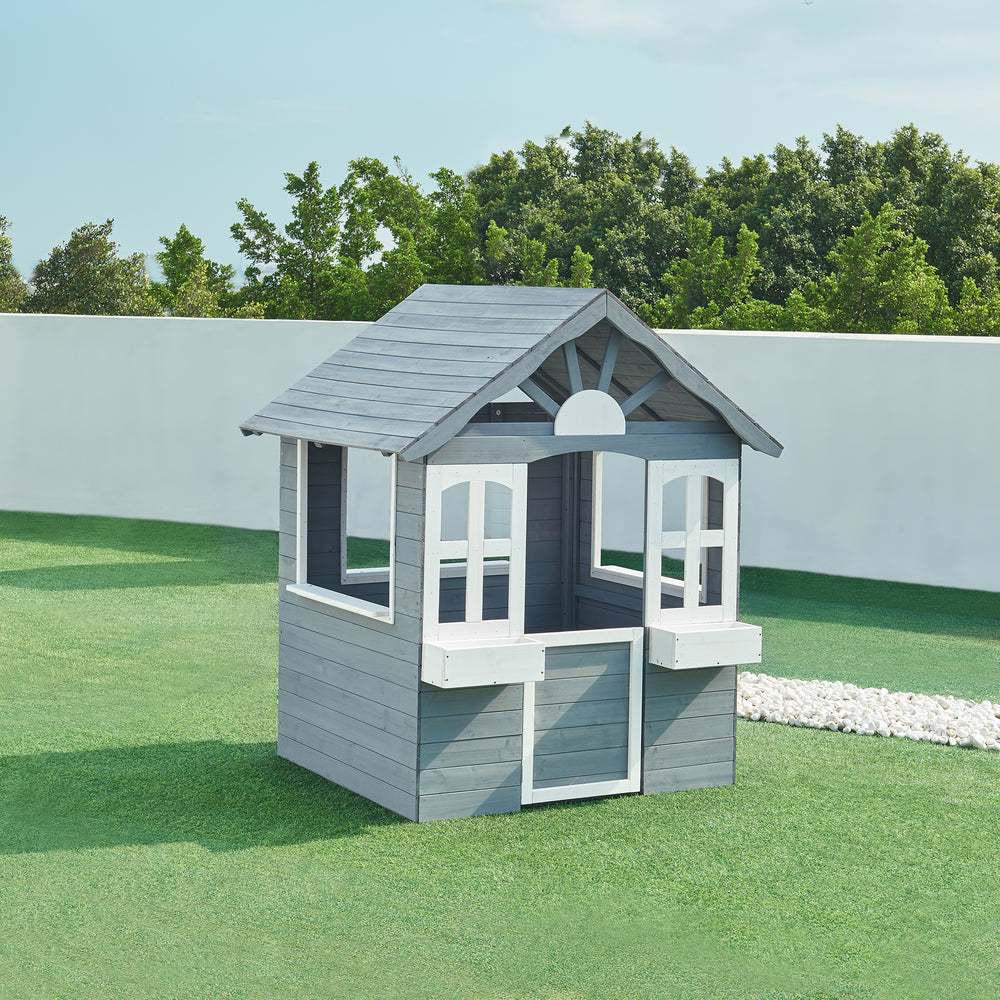 Maison de jeu pour enfants Vesa 138x120x102 cm bois de sapin gris [casa.pro] - premiumXL
