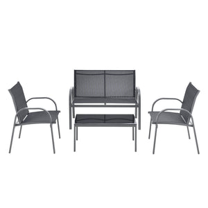 Salon de Jardin de 4 Meubles Gagra Extérieurs Acier PVC Polyester [en.casa]