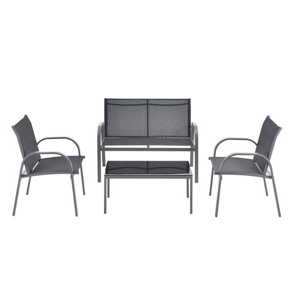 Salon de Jardin de 4 Meubles Gagra Extérieurs Acier PVC Polyester [en.casa]