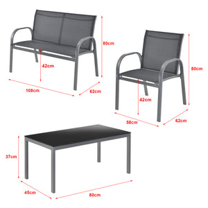 Salon de Jardin de 4 Meubles Gagra Extérieurs Acier PVC Polyester [en.casa]