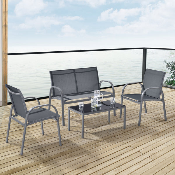 Salon de Jardin de 4 Meubles Gagra Extérieurs Acier PVC Polyester [en.casa]