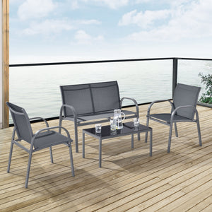 Salon de Jardin de 4 Meubles Gagra Extérieurs Acier PVC Polyester [en.casa]