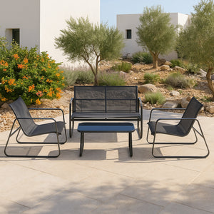 Salon de Jardin Palencia de 4 Meubles Acier PVC couleurs différentes [en.casa]