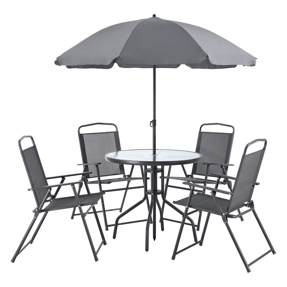 Mobilier de jardin - Ensemble Milagro chaises avec table 4 chaises et parasol noir gris foncé en.casa - premiumXL