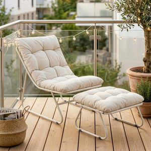Set Malmö di 2 Mobili da Giardino Poltrona e Poggiapiedi con Cuscino casa.pro