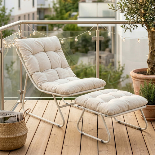 Set Malmö di 2 Mobili da Giardino Poltrona e Poggiapiedi con Cuscino casa.pro