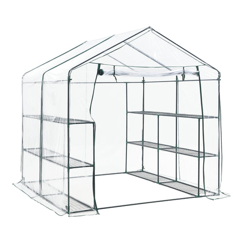 Gewächshaus Grünau mit Ablagen 200x200x220cm Transparent [en.casa] - premiumXL