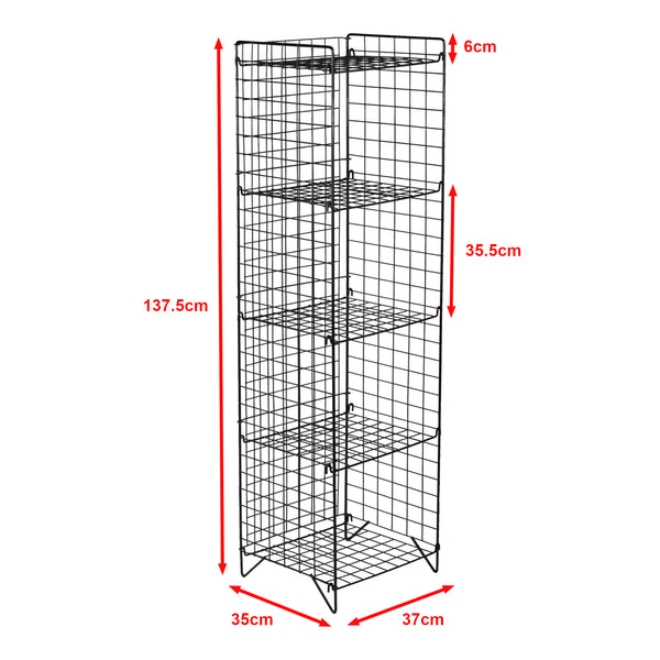Scaffale in Metallo Reticolato 'Jægerspris' Scaffale Stretto con 3/4/5 Ripiani Rimovibili Mobile Espositore in Stile Industriale - Nero [en.casa] 