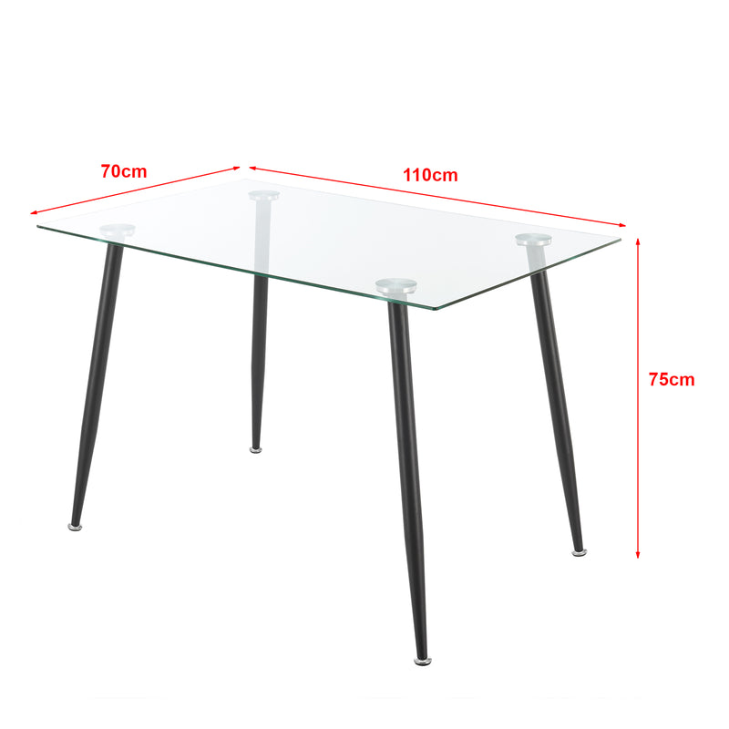 Croquis coté Table de salle à manger Hyrynsalmi verre trempé acier 75 x 110 x 70 cm [en.casa]
