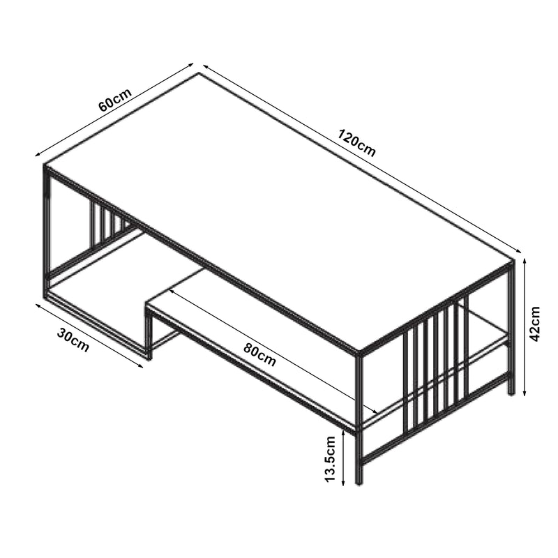 Schizzo in scala Tavolino Centrale da Salotto Klibro 120x60x42 cm [en.casa] 