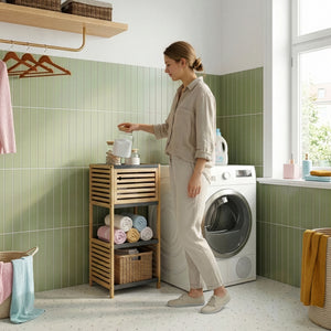 Scaffale da Bagno Kydesby in Bambù con Ripiani Aperti e Scomparto ad Anta [en.casa]