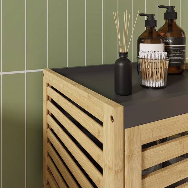 Scaffale da Bagno Kydesby in Bambù con Ripiani Aperti e Scomparto ad Anta [en.casa]