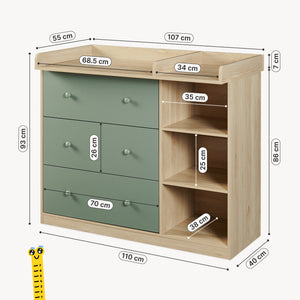 Cassettiera Beldinupp con Piano Fasciatoio Rimovibile 93 x 110 x 55 cm - Vari Colori [en.casa]