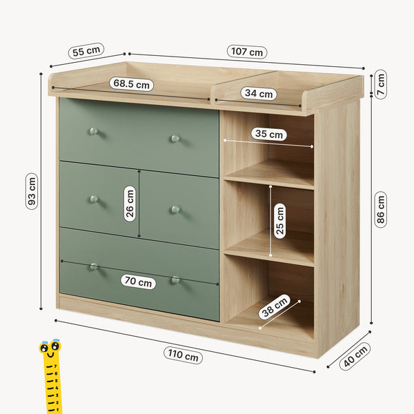 Cassettiera Beldinupp con Piano Fasciatoio Rimovibile 93 x 110 x 55 cm - Vari Colori [en.casa]