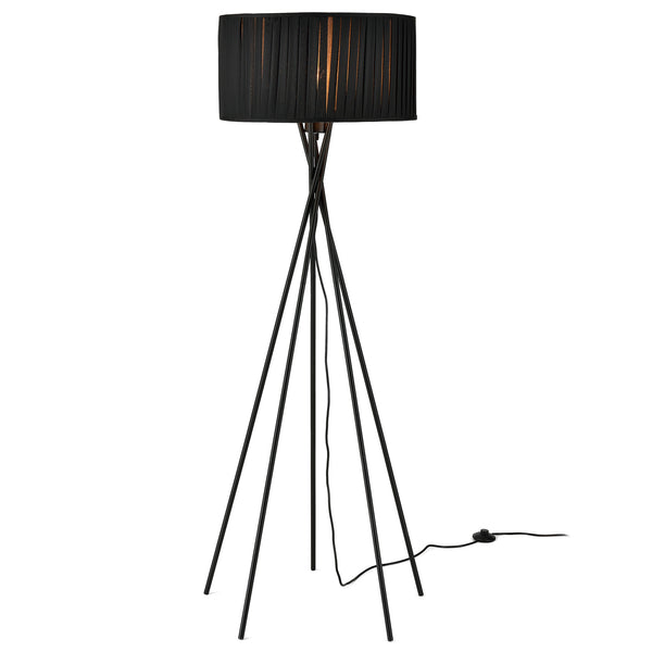 Lampada da Terra 'Black Mikado' Alta 155 cm Piantana a 5 Piedi con Paralume Cilindrico in Tessuto Decorativo Nero - lux.pro