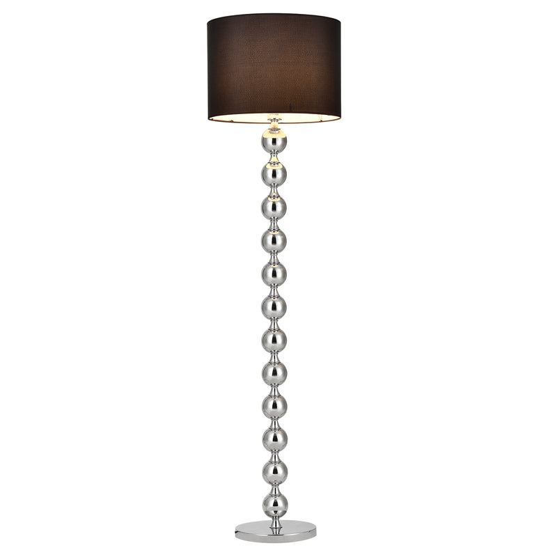 Croquis coté Lampadaire Spheric Métal Tissu Noir Chrome Hauteur 155 cm E27 [lux.pro]