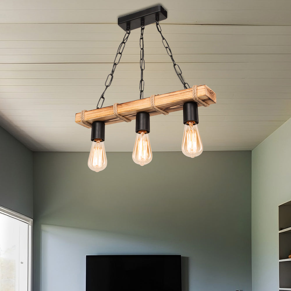 Lampada a sospensione Hemel E27 metallo legno massiccio corda di juta nero / effetto legno / color juta in diverse misure [lux.pro] - premiumXL