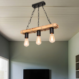 Suspension Hemel E27 métal bois massif corde de jute noir / aspect bois / couleur jute en différentes tailles [lux.pro] - premiumXL