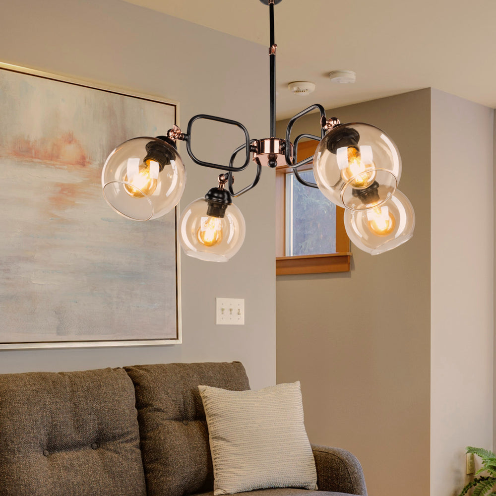 Suspension Crawley 4xE27 métal verre noir / couleur cuivre [lux.pro] - premiumXL