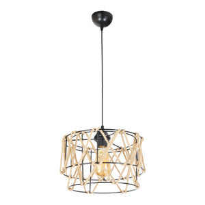 Lampada a Sospensione 'Maryport' Lampadario con Paralume a Gabbia con Corda - Nero / Naturale - lux.pro