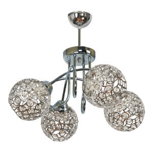 Lampadario a Bracci 'Mundesley' 3-4 Fonti Luce Lampada da Soffitto con Paralumi Sferici a Rete Metallica con Pezzi di Cristalli Artificiali - Vari Colori - lux.pro